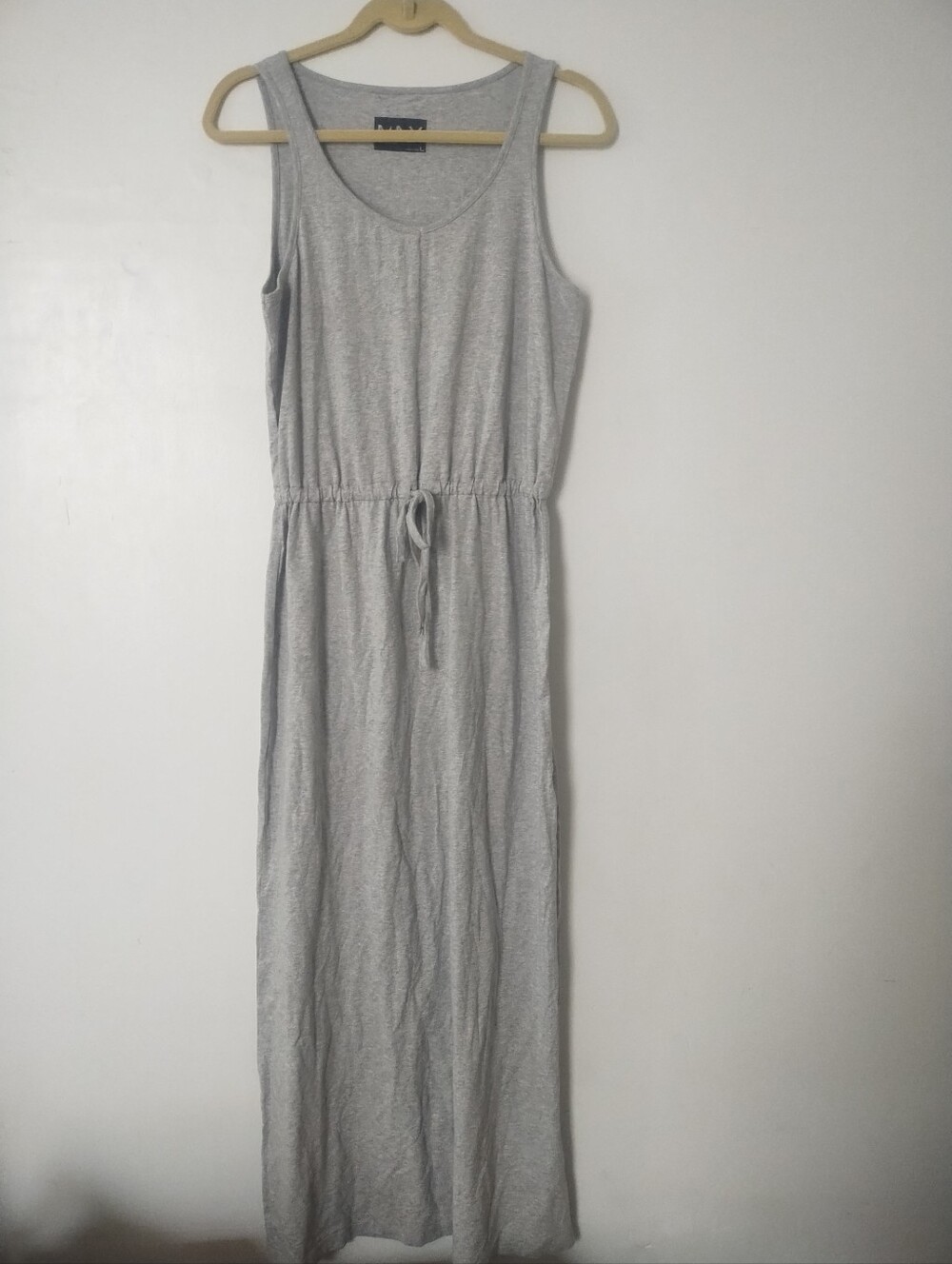 NWT $68 Marc Andrew New York Maxi Drawstring Stretch Cotton Gray Dress W/ Slit L